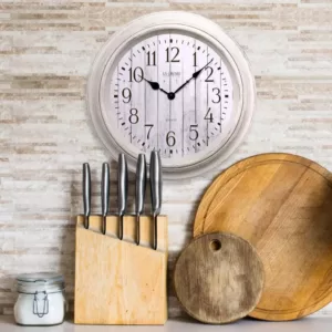 La Crosse Technology 14 in. Round White Barn wood Quartz wall clock