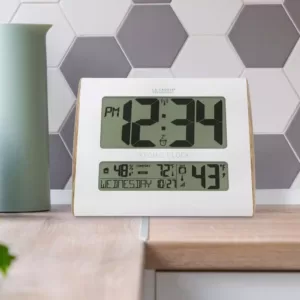 La Crosse Technology Digital Atomic Faux Wood Sided Wall Clock with Temperature and Indoor Humidity