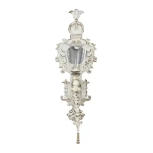 LITTON LANE Distressed White Ornate Candle Sconce