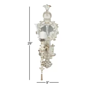 LITTON LANE Distressed White Ornate Candle Sconce