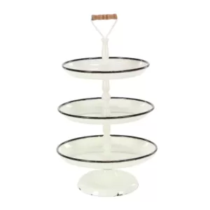 LITTON LANE Distressed White Decorative 3-Tier Tray with Black and Brown Accents