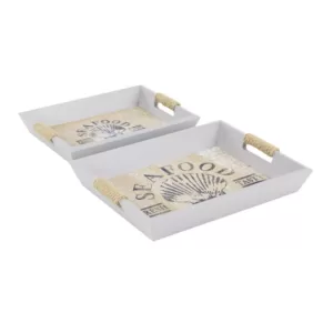 LITTON LANE Coastal Living Wooden "SEAFOOD"  White Decorative Trays (Set of 2)