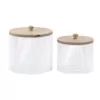 LITTON LANE White Iron Mesh Round Canisters with Wooden Lid (Set of 2)