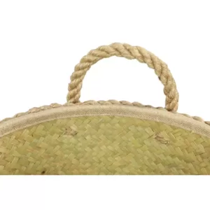 LITTON LANE Round Palm Leaf and Rope Storage Wicker Baskets with Handles (Set of 3)