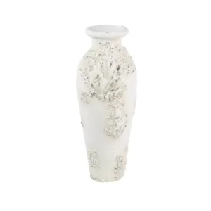 LITTON LANE Textural Tall White Large Floor Decorative Vase with Coral Nautical Decor