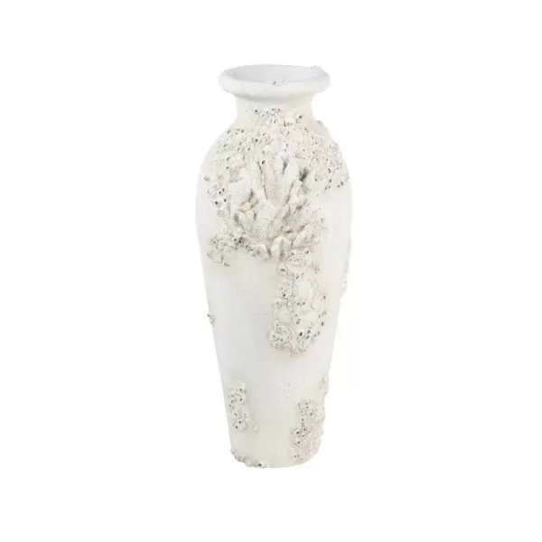 LITTON LANE Textural Tall White Large Floor Decorative Vase with Coral Nautical Decor