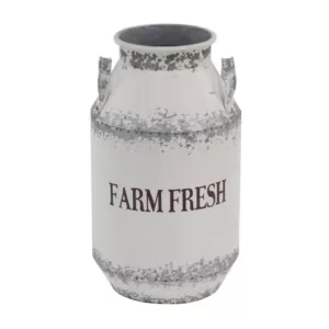 LITTON LANE White Iron Milk Cans with Handles (Set of 2)