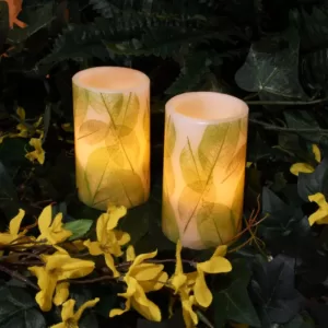 LUMABASE Battery Operated Wax LED Candles - Lace Leaf (Set of 2)