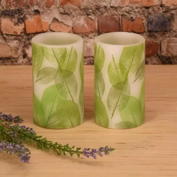 LUMABASE Battery Operated Wax LED Candles - Lace Leaf (Set of 2)