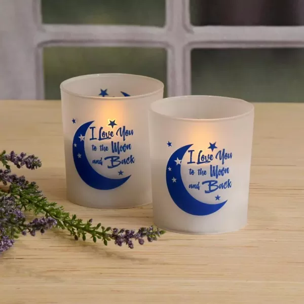 LUMABASE Battery Operated LED Candles - I Love You to the Moon and Back (Set of 2)