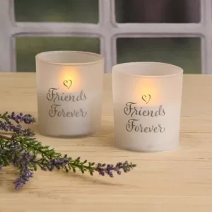 LUMABASE Battery Operated Glass LED Candles - Friends Forever (Set of 2)