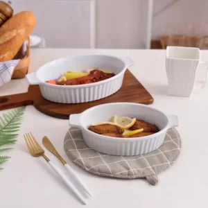 MALACASA 2-Piece White Oval Porcelain Bakeware Set 9.5 in. and 11.25 in. Baking Dishes