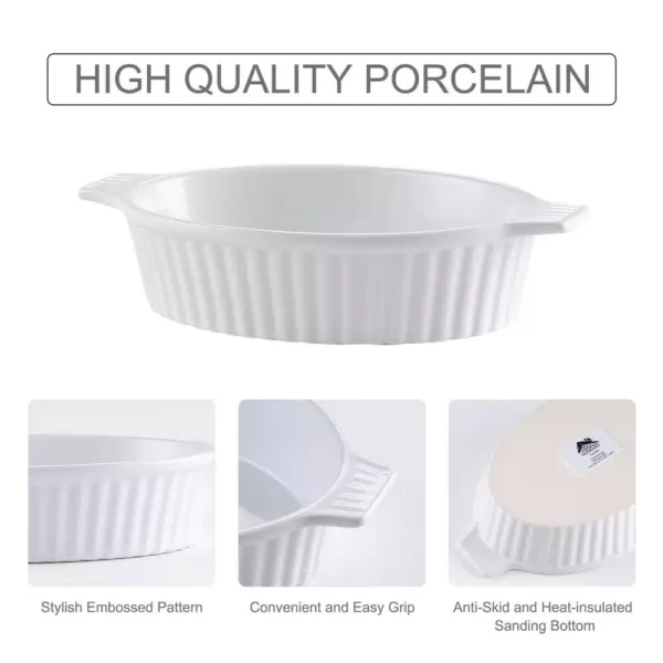 MALACASA 2-Piece White Oval Porcelain Bakeware Set 9.5 in. and 11.25 in. Baking Dishes