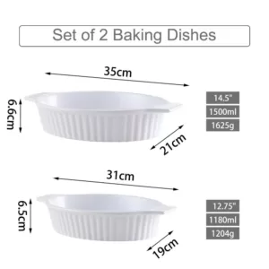 MALACASA 2-Piece White Oval Porcelain Bakeware Set 12.75 in. and 14.5 in. Baking Dish