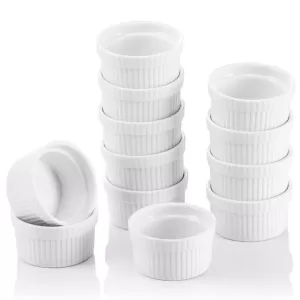 MALACASA 2.75 in. White Ceramic Ramekins Souffle Dishes (Set of 12)