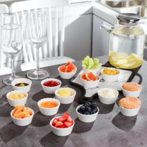 MALACASA 2.75 in. White Porcelain Ramekins Souffle Dishes Serving Bowls (Set of 16)