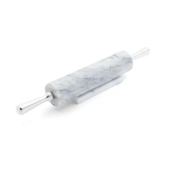 Fox Run White Marble Rolling Pin and Base with Aluminum Handles