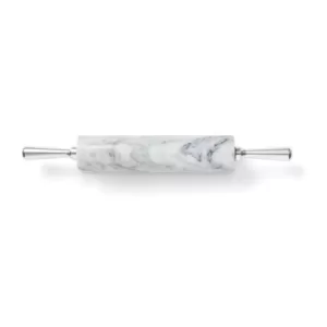 Fox Run White Marble Rolling Pin and Base with Aluminum Handles