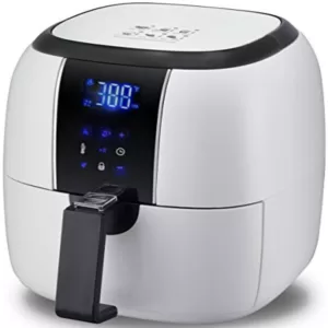 Ovente 3.2 Qt. White Air Fryer Grill Pan and Non-Stick Frying Basket Auto Shut-Off 6 Cooking Presets Touch Sensor