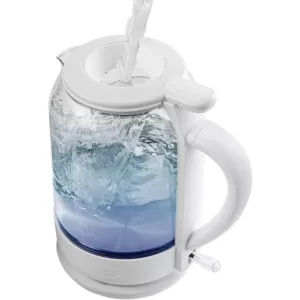 Ovente 6.3-Cup White Glass Electric Kettle with ProntoFill Technology - Fill Up with the Lid On