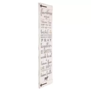 Pinnacle 13 in. x 47 in. Barn Door Wall Farmhouse Rules Rustic White Wood Plank Decorative Sign