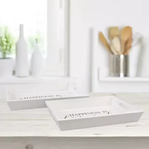 Stonebriar Collection White Wooden Trays (Set of 2)