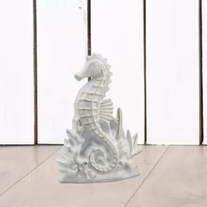 Stonebriar Collection 6 in. x 8 in. White and Gold Cast Iron Seahorse Door Stopper