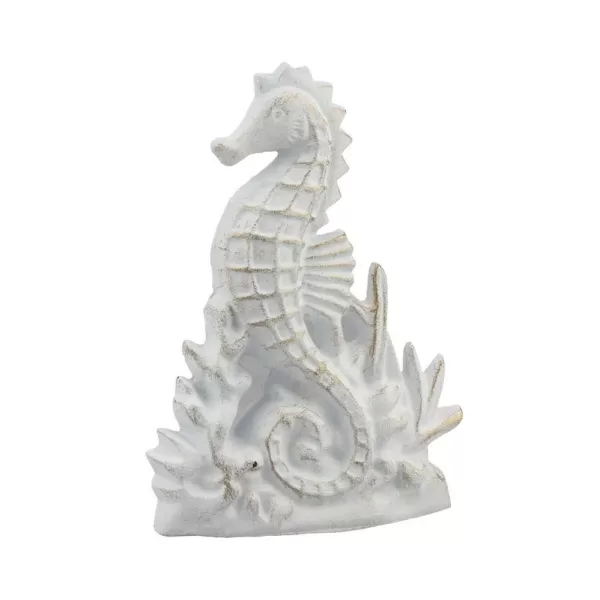 Stonebriar Collection 6 in. x 8 in. White and Gold Cast Iron Seahorse Door Stopper