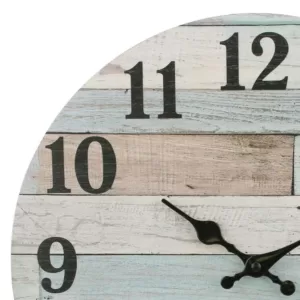 Stonebriar Collection Coastal Worn Blue and White Wooden Wall Clock