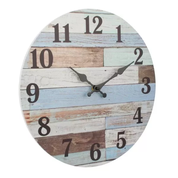 Stonebriar Collection Coastal Worn Blue and White Wooden Wall Clock