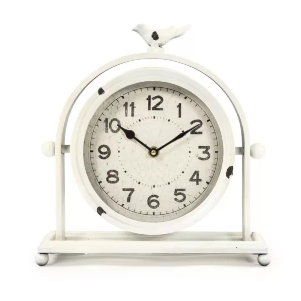 Zentique Vintage White Metal Hinged Bird Table Clock