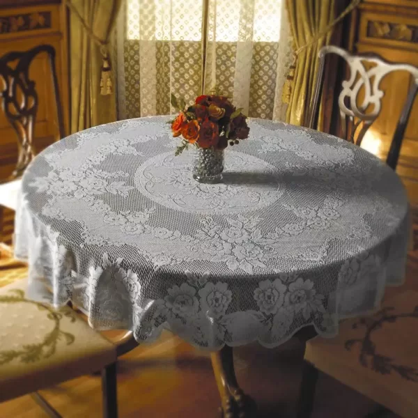 Heritage Lace Victorian Rose Round White Polyester Tablecloth