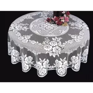 Heritage Lace Victorian Rose Round White Polyester Tablecloth