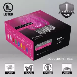 Wintergreen Lighting OptiCore C9 LED Pink Faceted Christmas Light Bulbs (25-Pack)