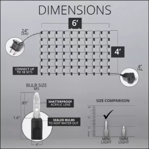 Wintergreen Lighting 48 in. x 72 in. 100-Light M5 LED Cool White Net Light Set