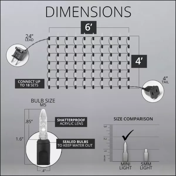 Wintergreen Lighting 48 in. x 72 in. 100-Light M5 LED Cool White Net Light Set