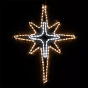 Wintergreen Lighting 28 in. 149-Light LED Warm and Cool White Hanging Bethlehem Star with Cross Center