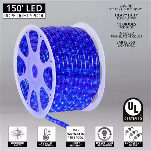 Wintergreen Lighting 150 ft. 1800-Light LED Blue Rope Light Kit