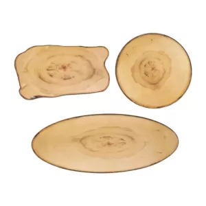 Honey-Can-Do 3 PCS Neutral Melamine Rustic Tray Set