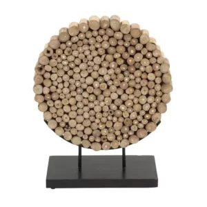 LITTON LANE Round Teak Wood Stump Sculpture