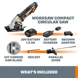 Worx POWER SHARE 20-Volt Worxsaw 3-3/8 in. Compact Circular Saw