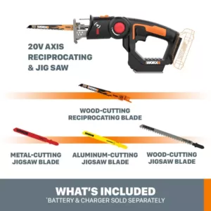 Worx POWER SHARE 20-Volt Axis Cordless Reciprocating and Jig Saw (Tool Only)