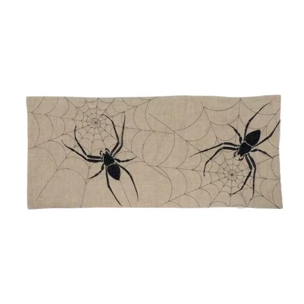 Xia Home Fashions 0.1 in. H x 16 in. W x 36 in. D Halloween Creepy Spiders Double Layer Table Runner in Natural