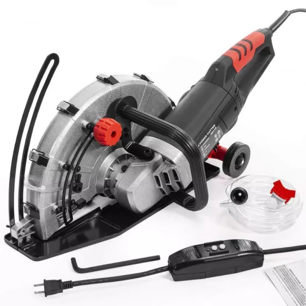 XtremepowerUS 14 in. 15 Amp Corded Industrial Cutter Wet/Dry Circular Saw with Guide Roller and Depth Adjustment