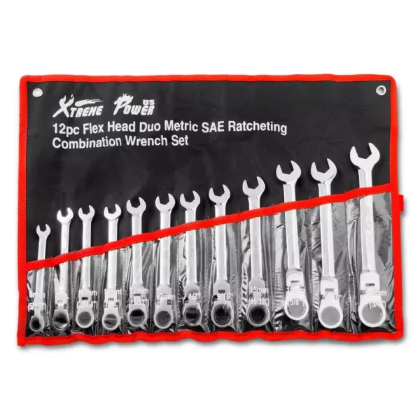 XtremepowerUS Flex-Head SAE and MM Ratcheting Combination Wrench Set (12-Piece)