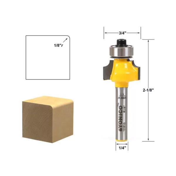 Yonico Round Over Edge Forming 1/8 in. Radius 1/4 in. Shank Carbide Tipped Router Bit